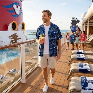 Disney Hawaiian Button Down Shirt size L vacation Disneyland tropical print